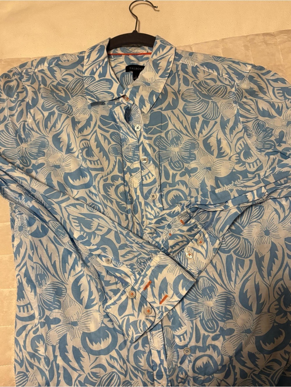 Talbots Light Blue and White Floral Button-Front Blouse